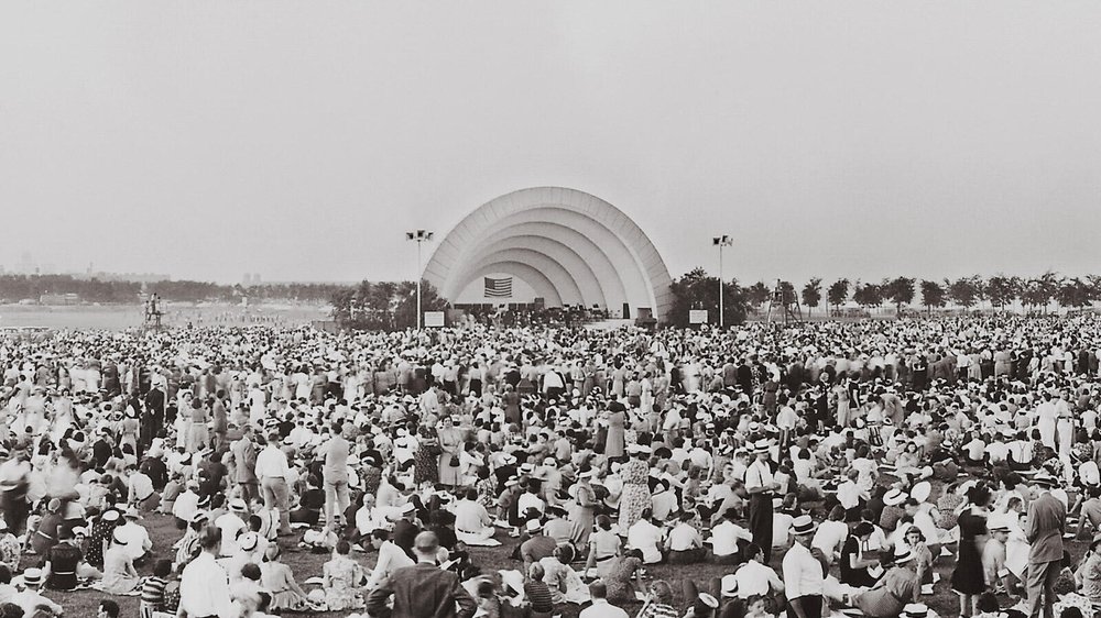 Historic black and white image of the Grant Park Music Festival
